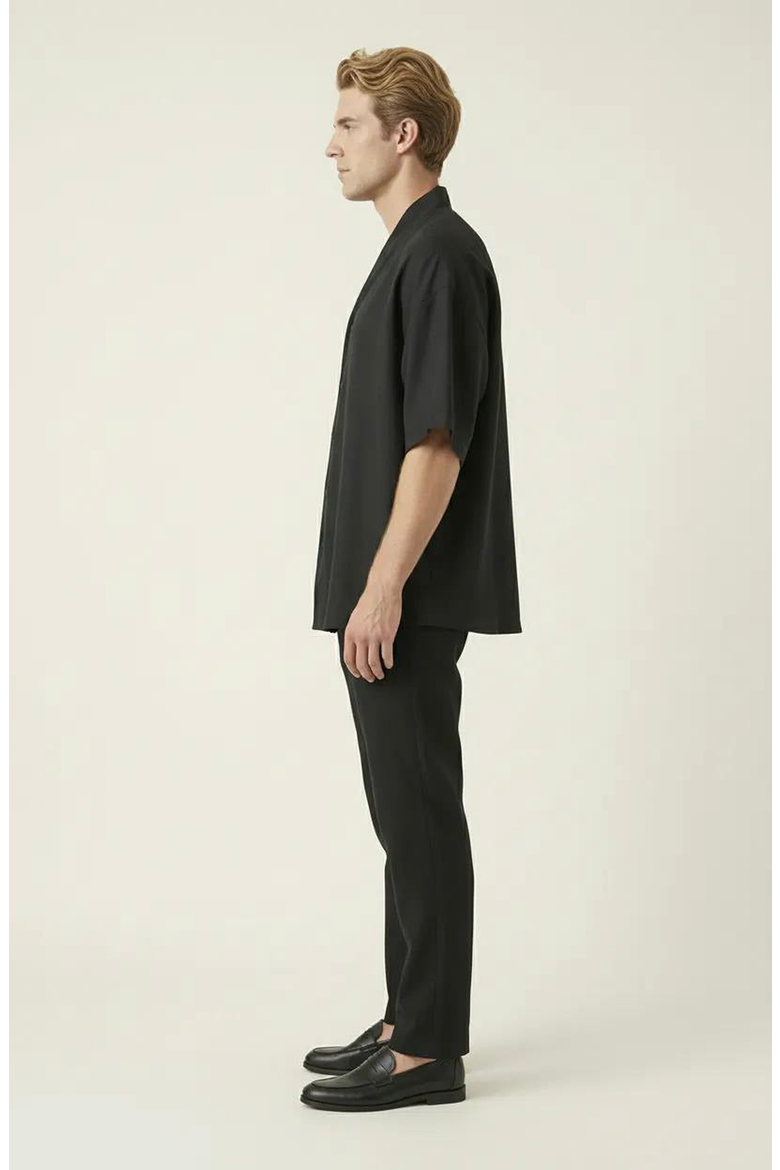 Band Collar Cotton Shirt, Alternate, color, Black