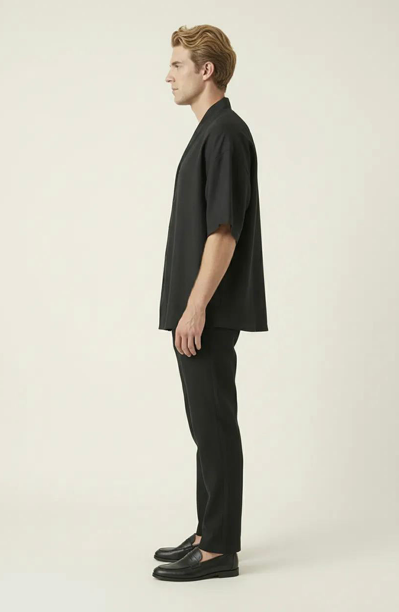 Modenaire Band Collar Cotton Shirt, Alternate, color, Black