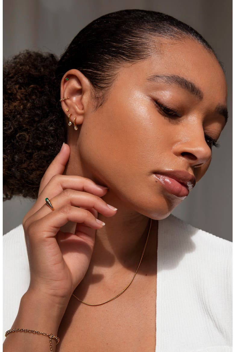 Mini Topaz Single Huggie Earring, Alternate, color, 18CT GOLD VERMEIL/ SS