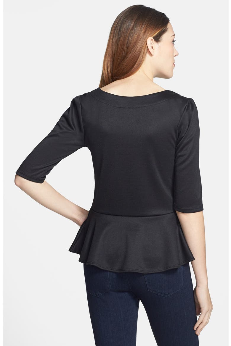 Ponte Peplum Top, Alternate, color, BLACK