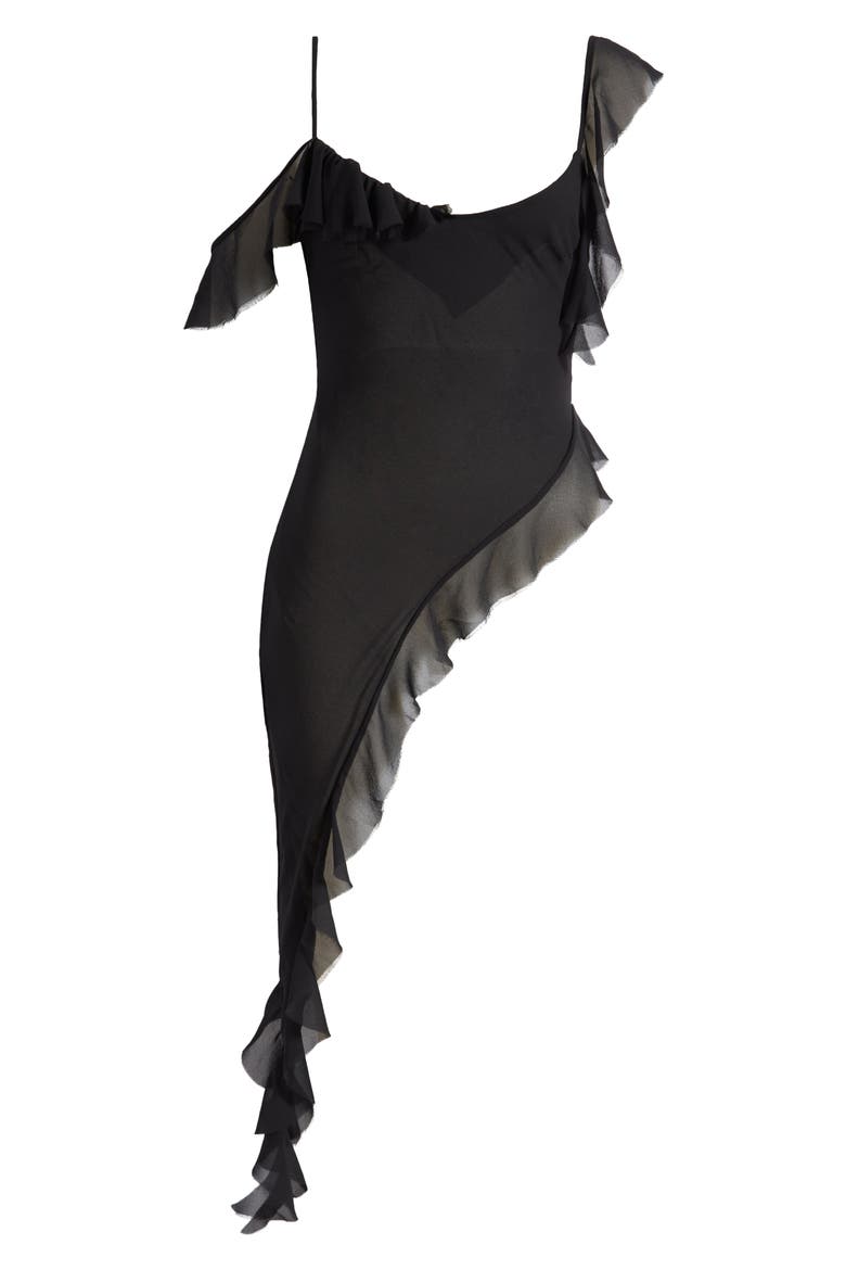 Asymmetric Chiffon Minidress, Alternate, color, BLACK
