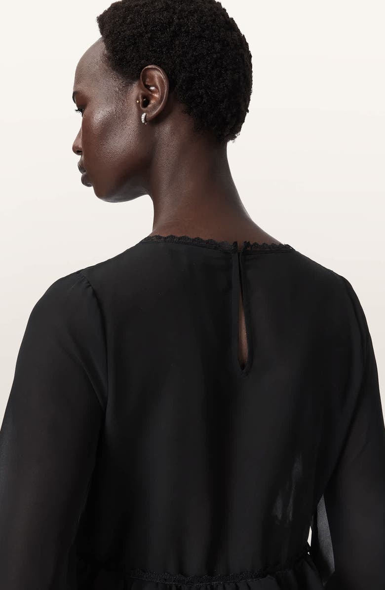 AllSaints Plunge Neck Tiered Ruffle Lace Trim Top, Alternate, color, Black