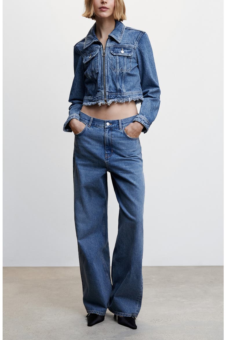 Fray Hem Denim Trucker Jacket, Alternate, color, DARK BLUE