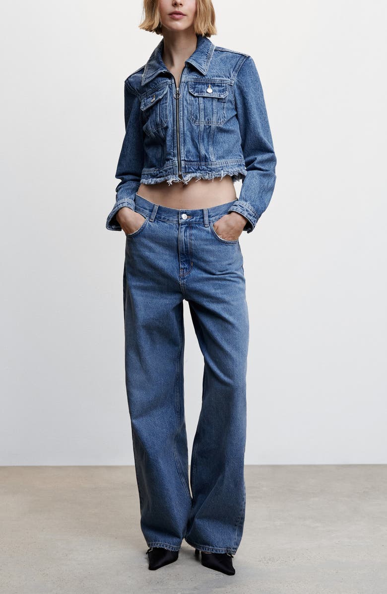 MANGO Fray Hem Denim Trucker Jacket, Alternate, color,