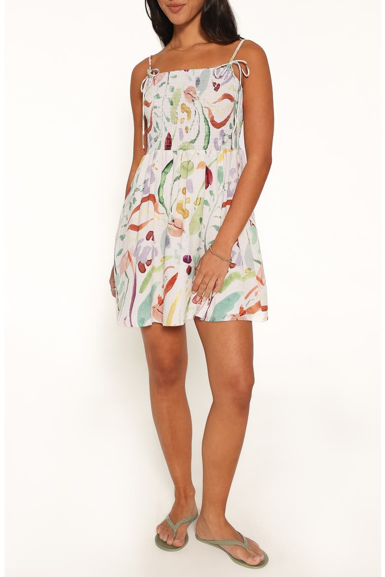 Gresha Smocked Tie Strap Minidress, Main, color, WATERCOLOR