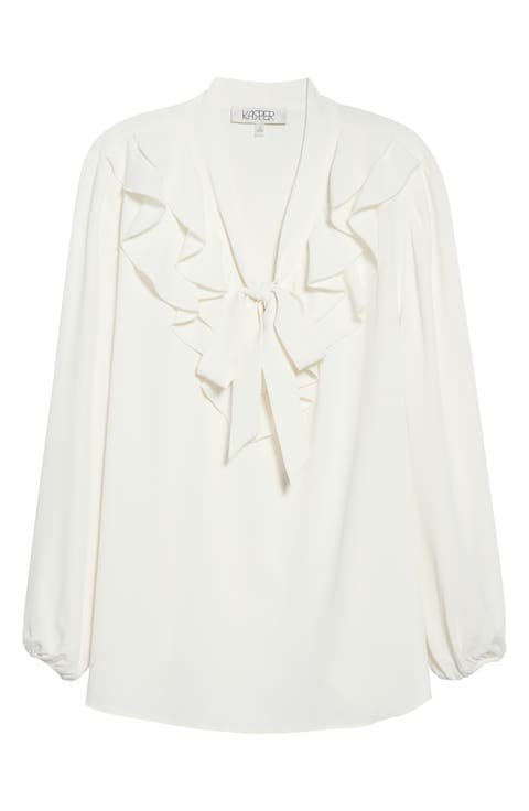 Ruffled Tie Front Long Sleeve Top