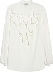 KASPER Ruffled Tie Front Long Sleeve Top