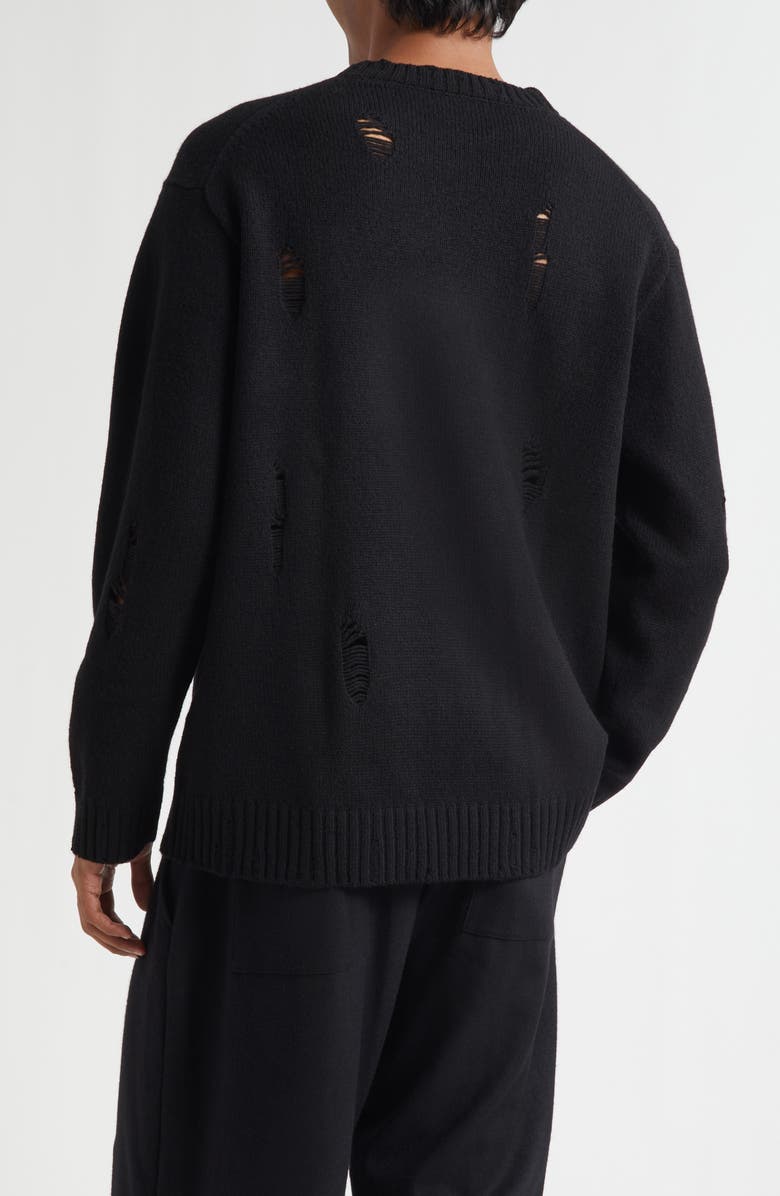 Yohji Yamamoto Distressed Wool Crewneck Sweater, Alternate, color, Black