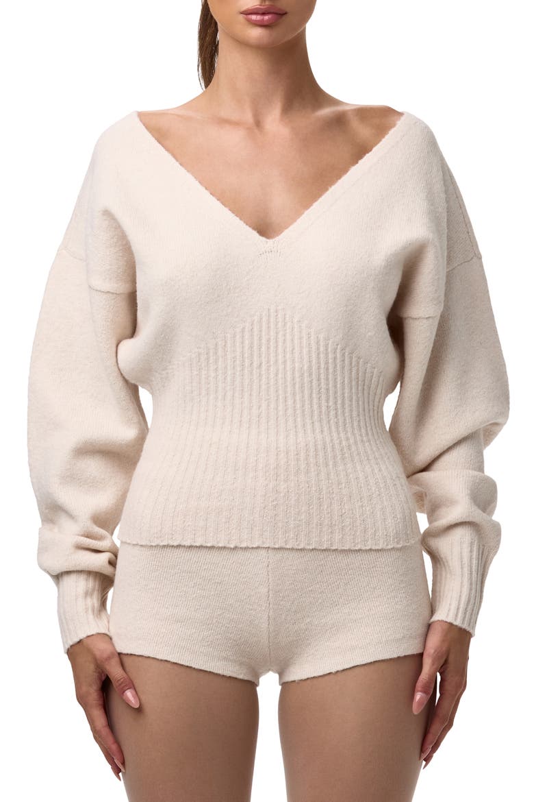 V-Neck Ribbed Sweater, Main, color, BONE