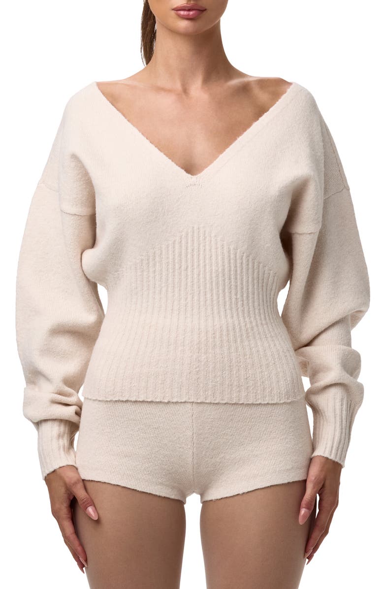 Naked Wardrobe V-Neck Ribbed Sweater, Main, color, Bone