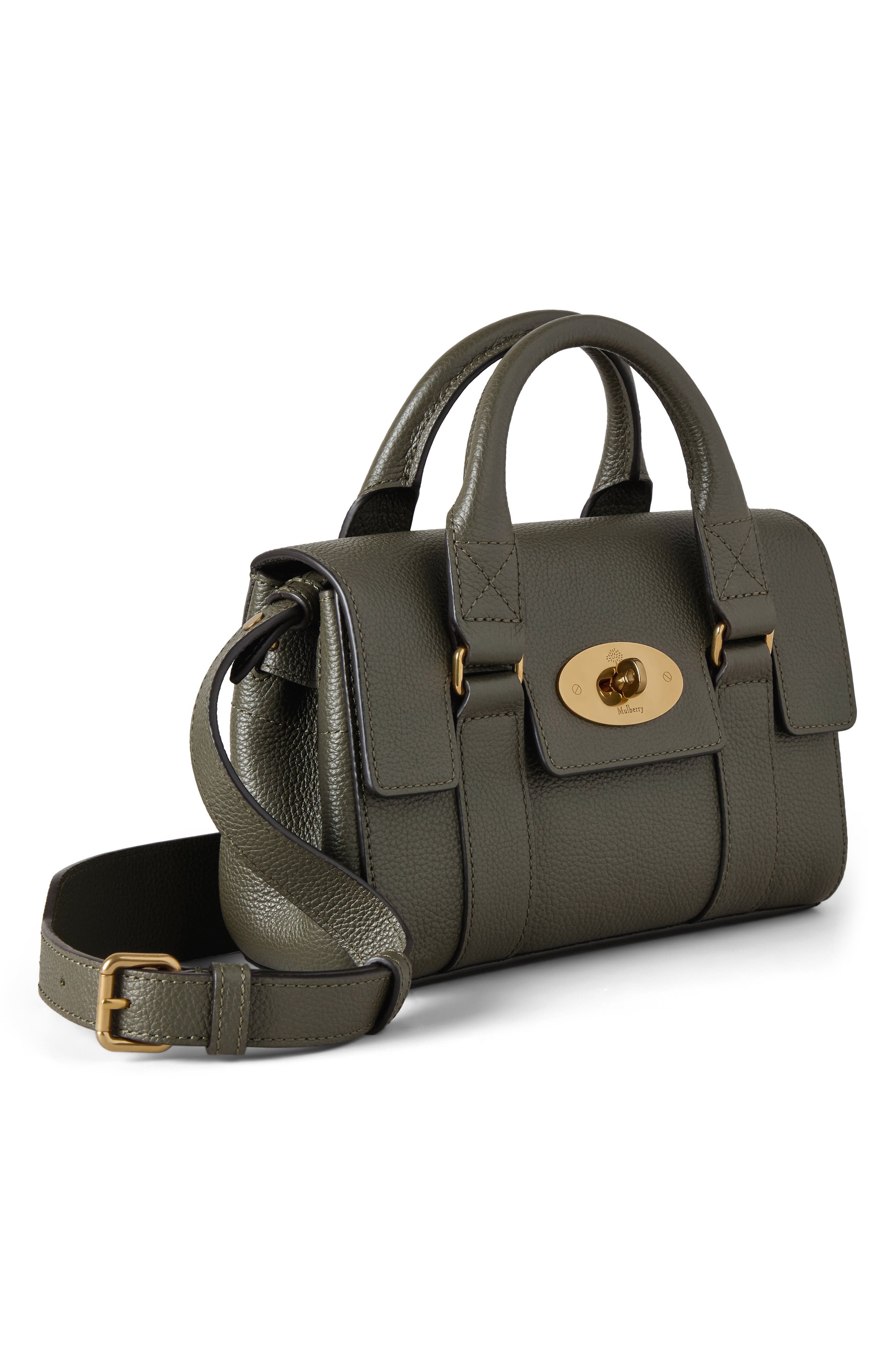 Mini Bayswater Grained Leather Handbag, Alternate, color, JUNIPER GREEN