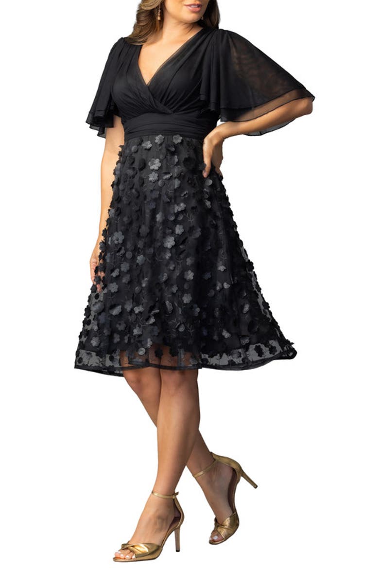 Pretty Petals Mesh Cocktail Dress, Alternate, color, Onyx Blossoms