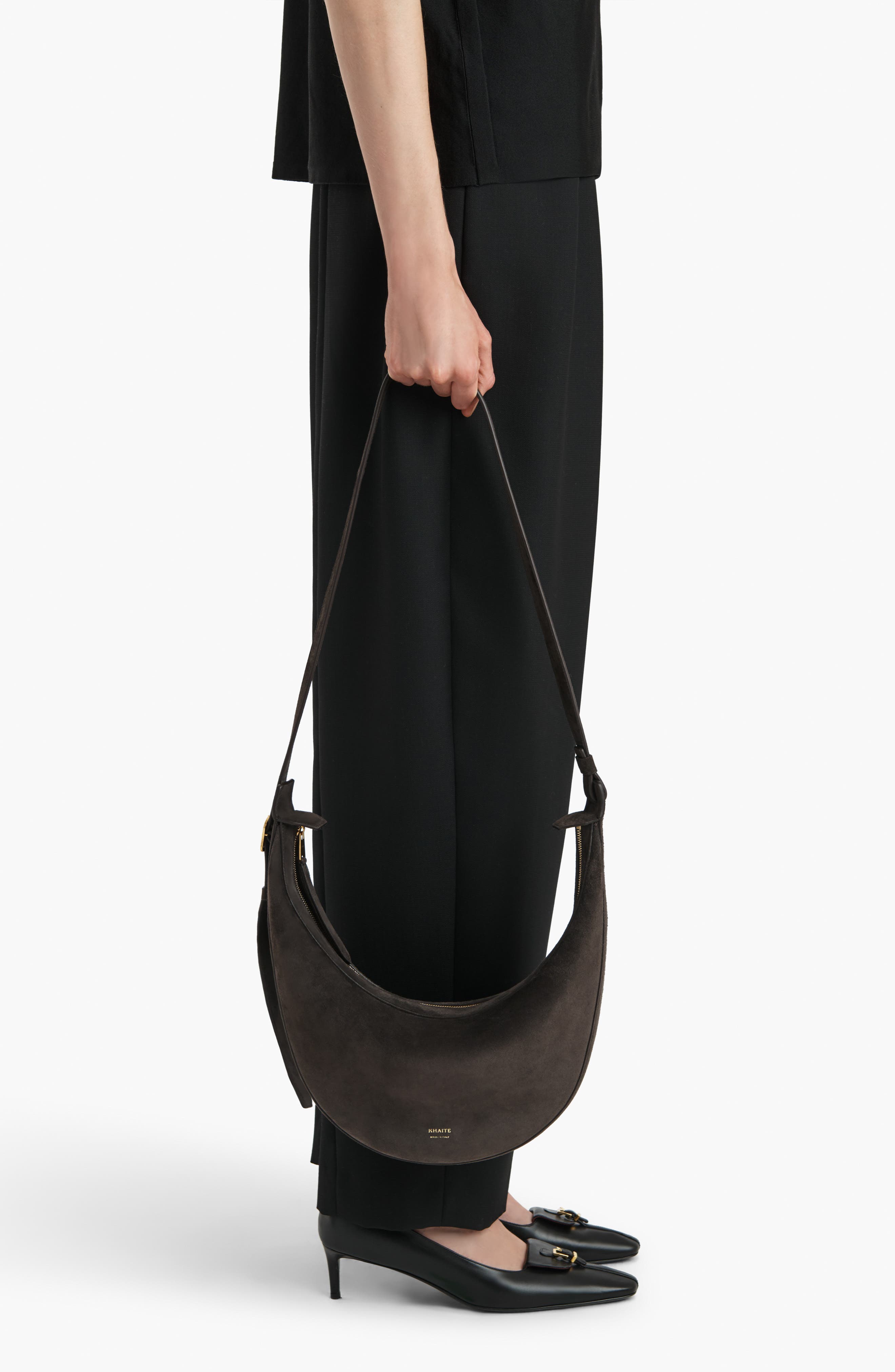 Khaite Small Augustina Suede Hobo Bag, Alternate, color, Dark Brown 950