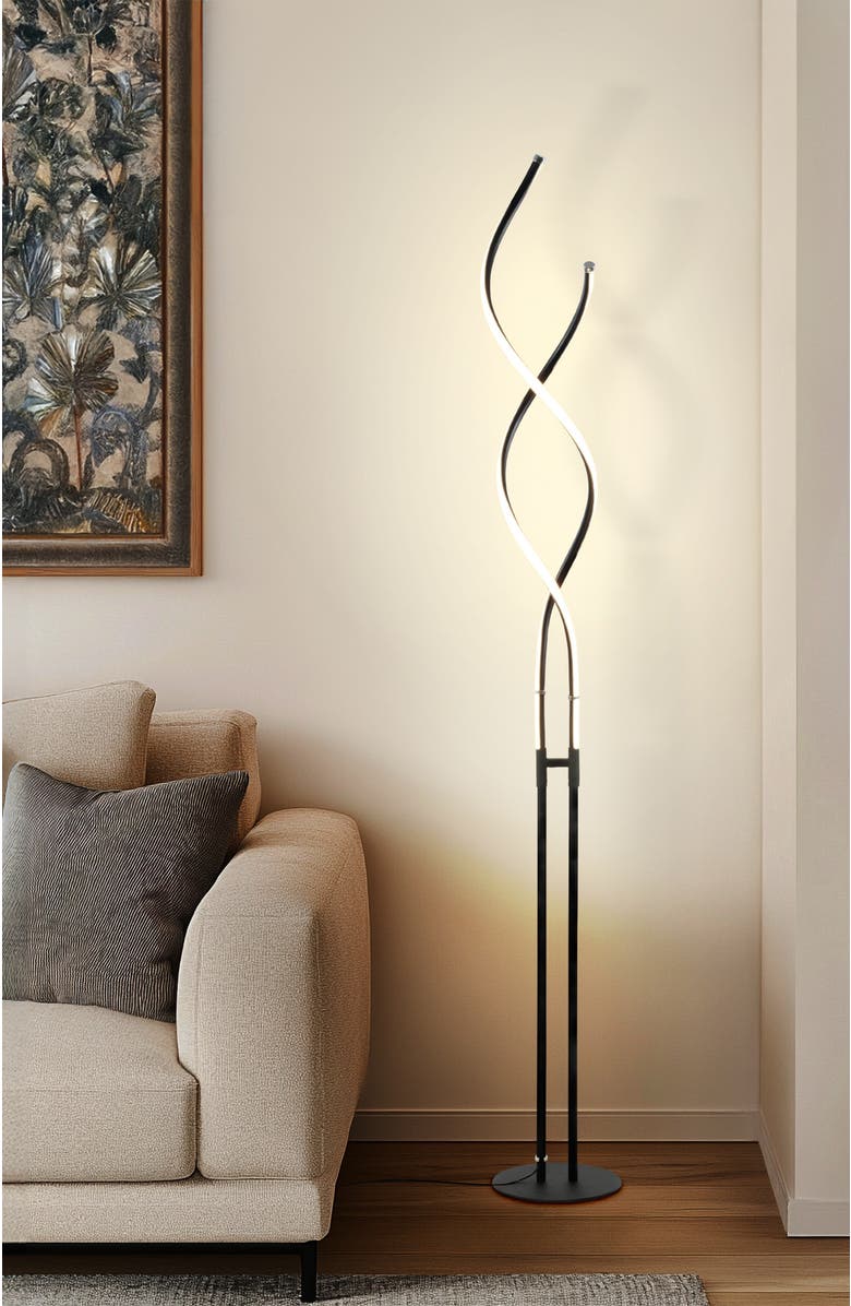 Brightech Embrace 60" LED Industrial 2-in-1 Table and Floor Lamp with Built-In Light Dimmer, Adjustable Height, Alternate, color, Classic Black