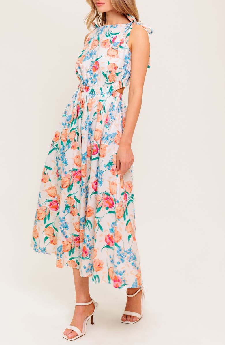 FLYING TOMATO Tie Strap Fit & Flare Midi Dress, Alternate, color, Ivory