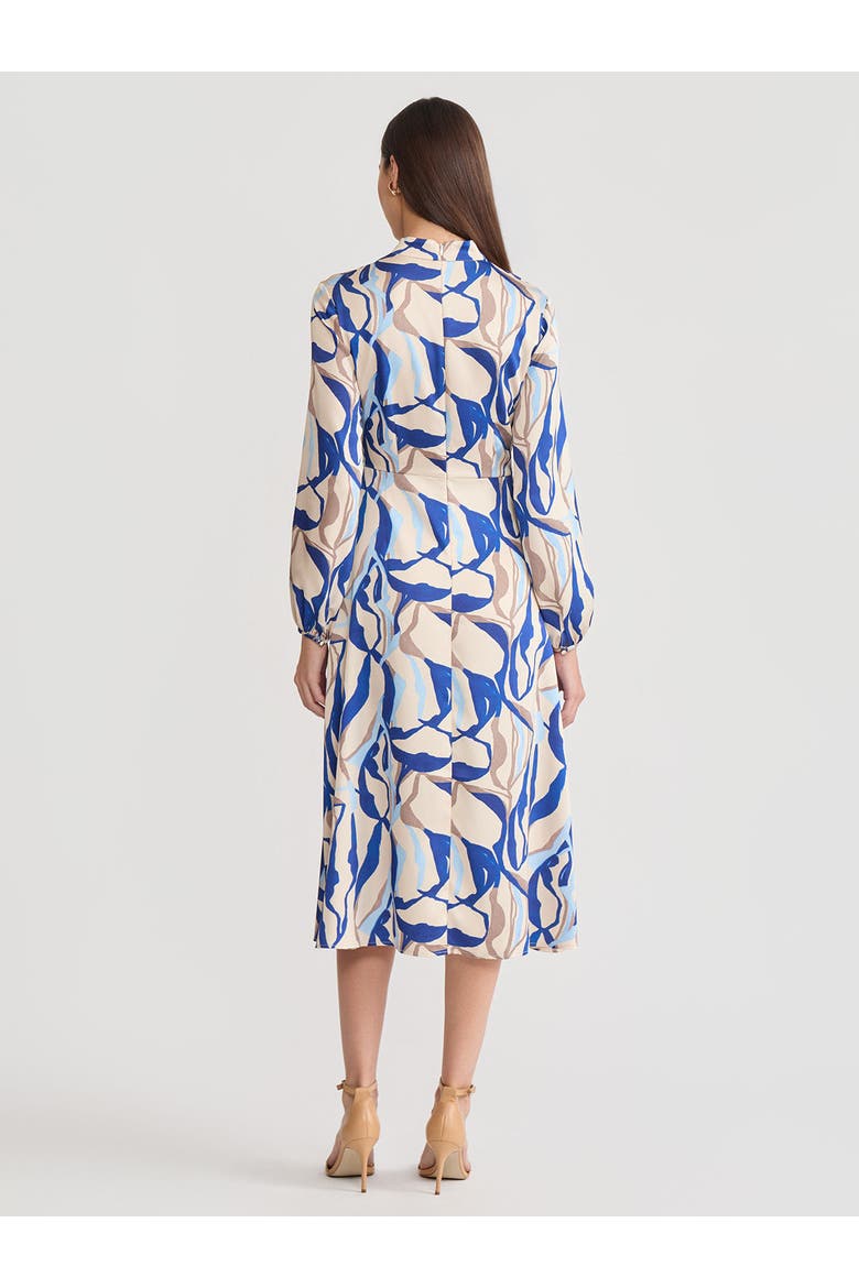 Fit & Flare Printed Crepe de Chine Ruffle Maxi Dress, Alternate, color, Biscotti/Aegean Blue
