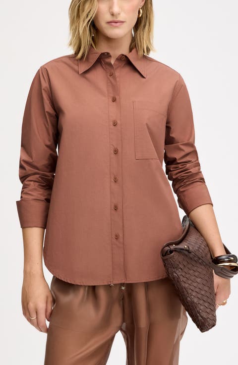Side Button Cotton Poplin Button-Up Shirt