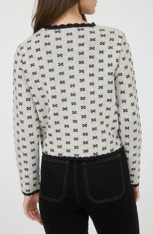 Blu Pepper Bow Patterned Scalloped Crop Cardigan In White