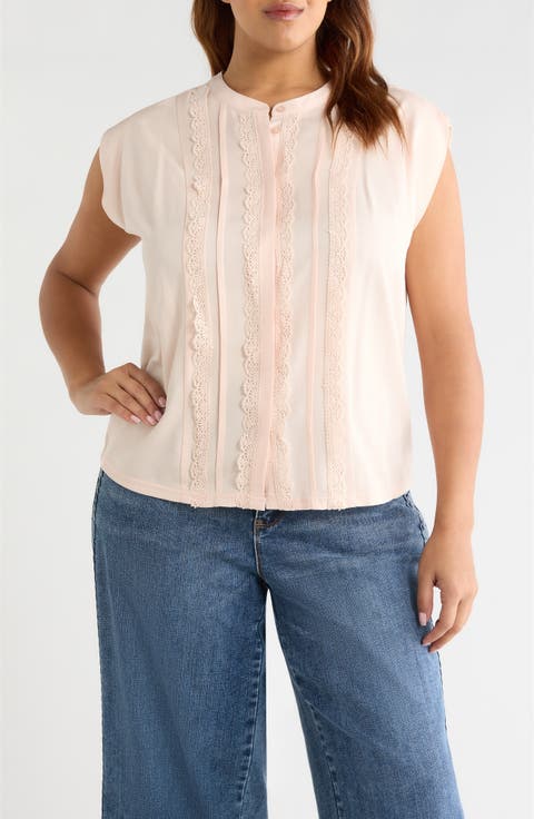 Lace Trim Mix Media Top (Plus)