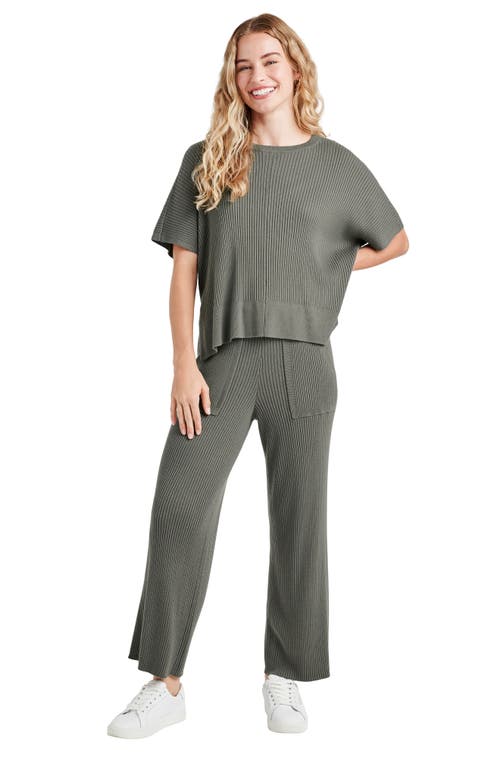 Splendid Georgie Short Sleeve Rib Sweater In Green
