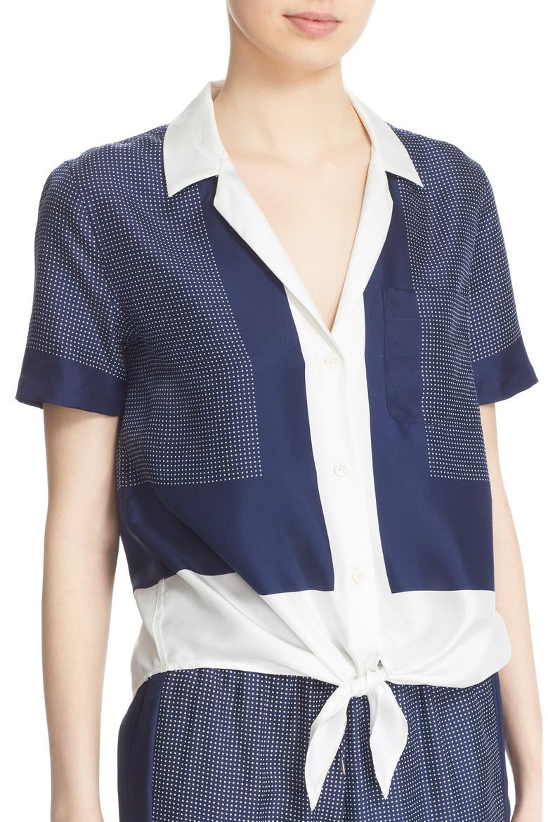 'Keira' Short Sleeve Tie Front Top, Main, color, PEACOAT/ BRIGHT WHITE