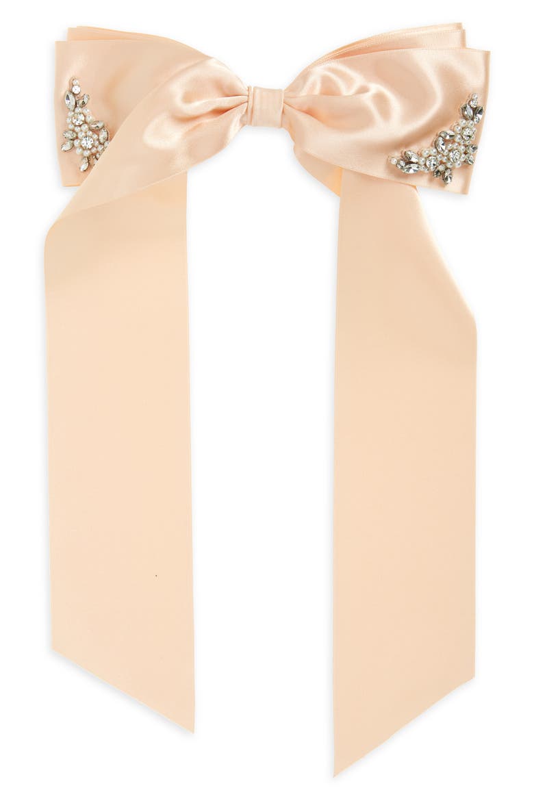 Embellished Bow Hair Clip, Main, color, ROSE/ PEARL/ CRYSTAL