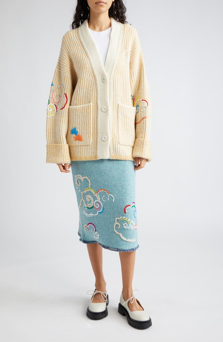 YanYan Cloud Embroidered Wool Blend Skirt, Alternate, color, 