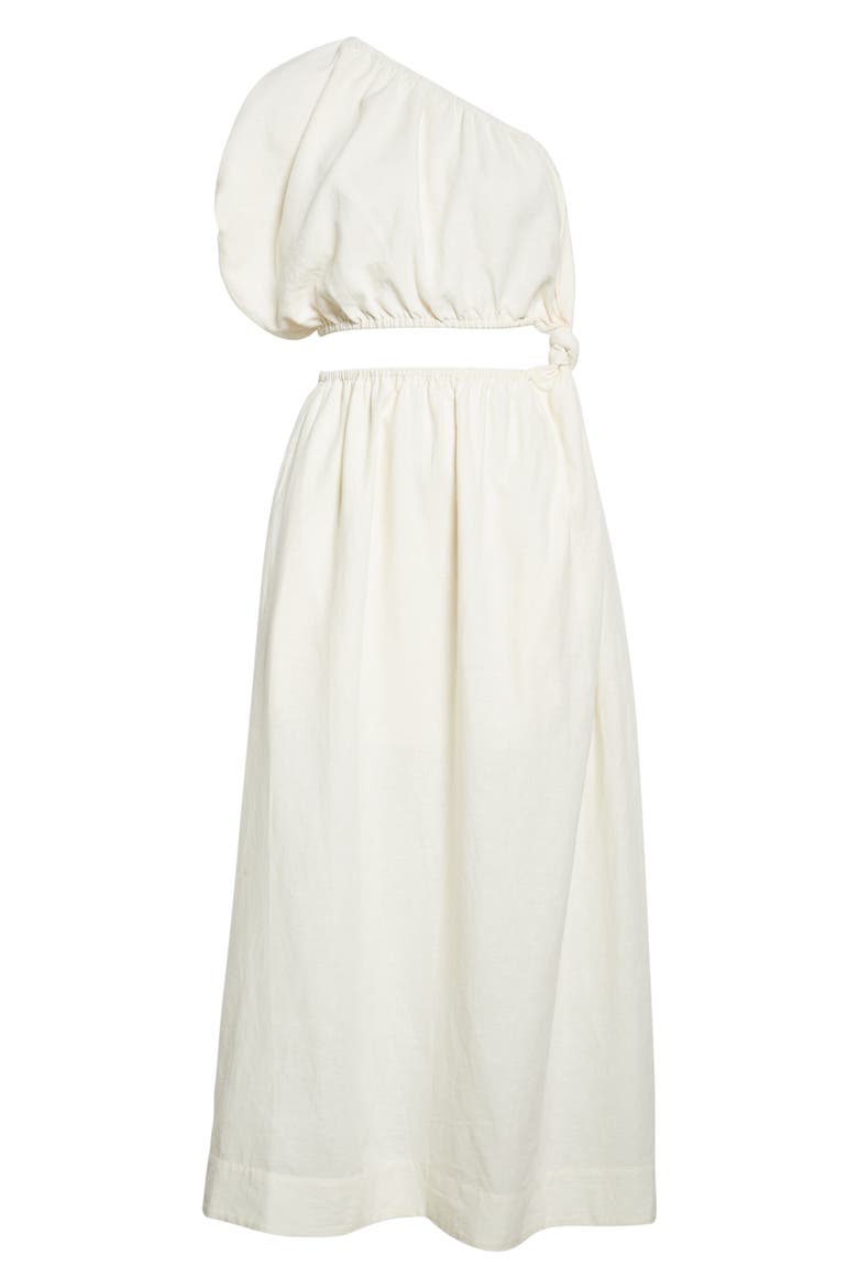 One-Shoulder Waist Cutout Linen Blend Dress, Alternate, color, OFF-WHITE