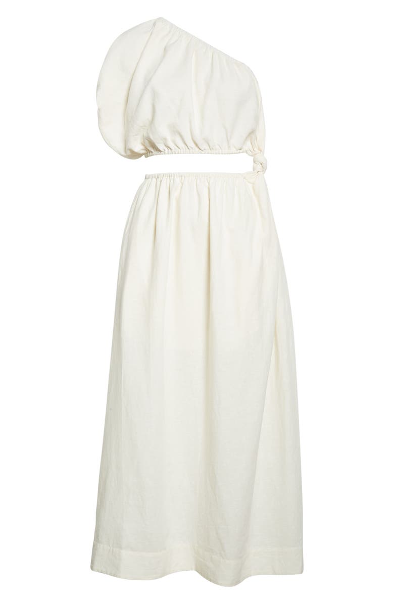 FARM Rio One-Shoulder Waist Cutout Linen Blend Dress, Alternate, color, 