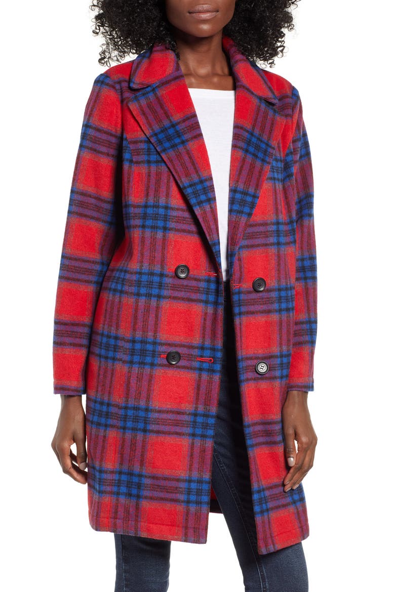 Plaid Double Breasted Coat, Main, color, RED CHINOISE RITA PLAID