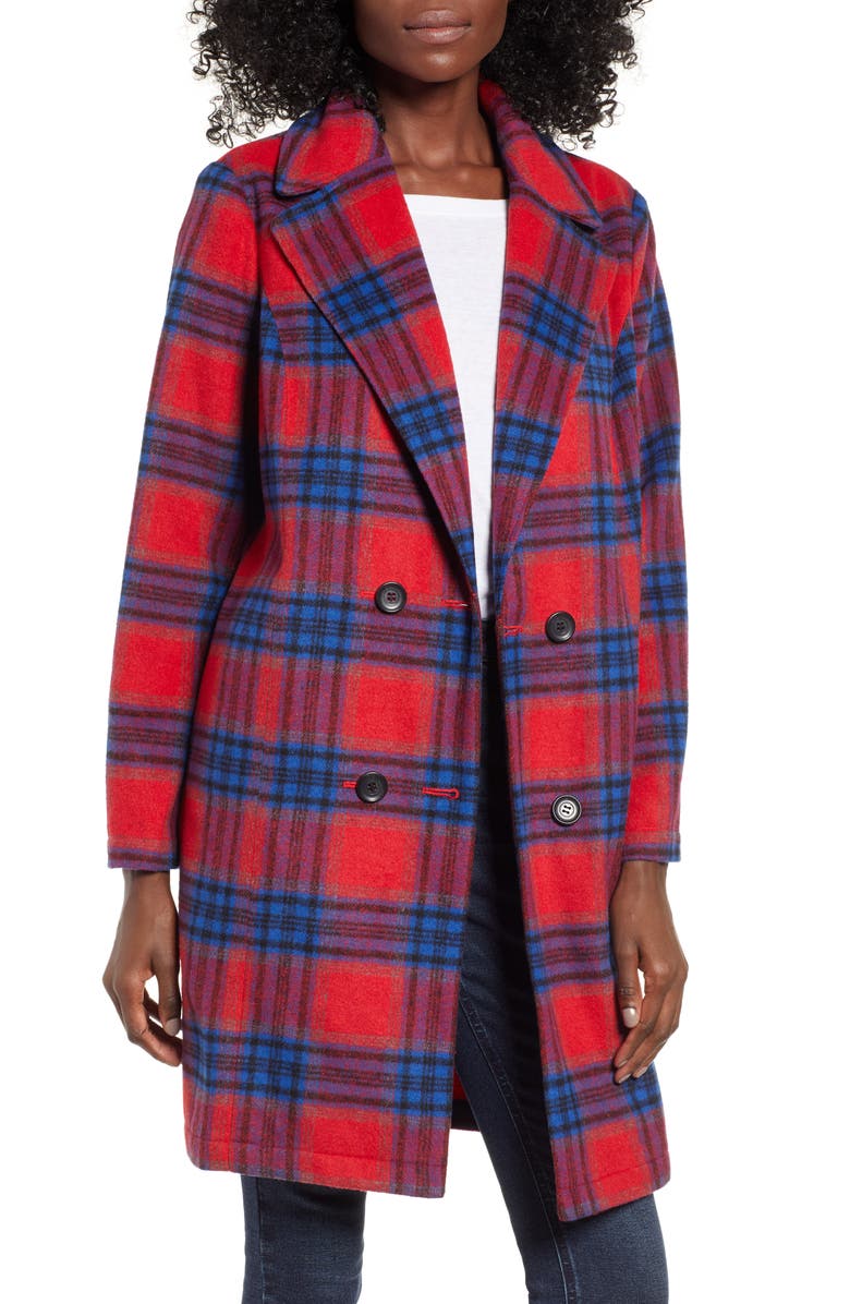BP. Plaid Double Breasted Coat, Main, color,