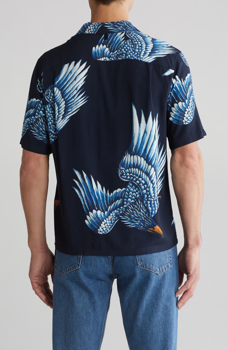 rag & bone Avery Print Camp Shirt, Alternate, color, Navy Eagle