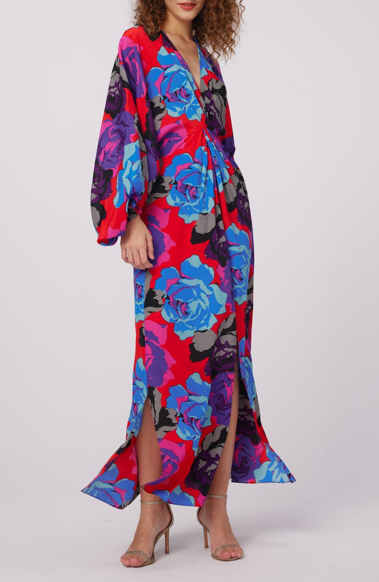 Diane von Furstenberg Print Long Sleeve Maxi Dress, Alternate, color, Redemption Rose Blue Red