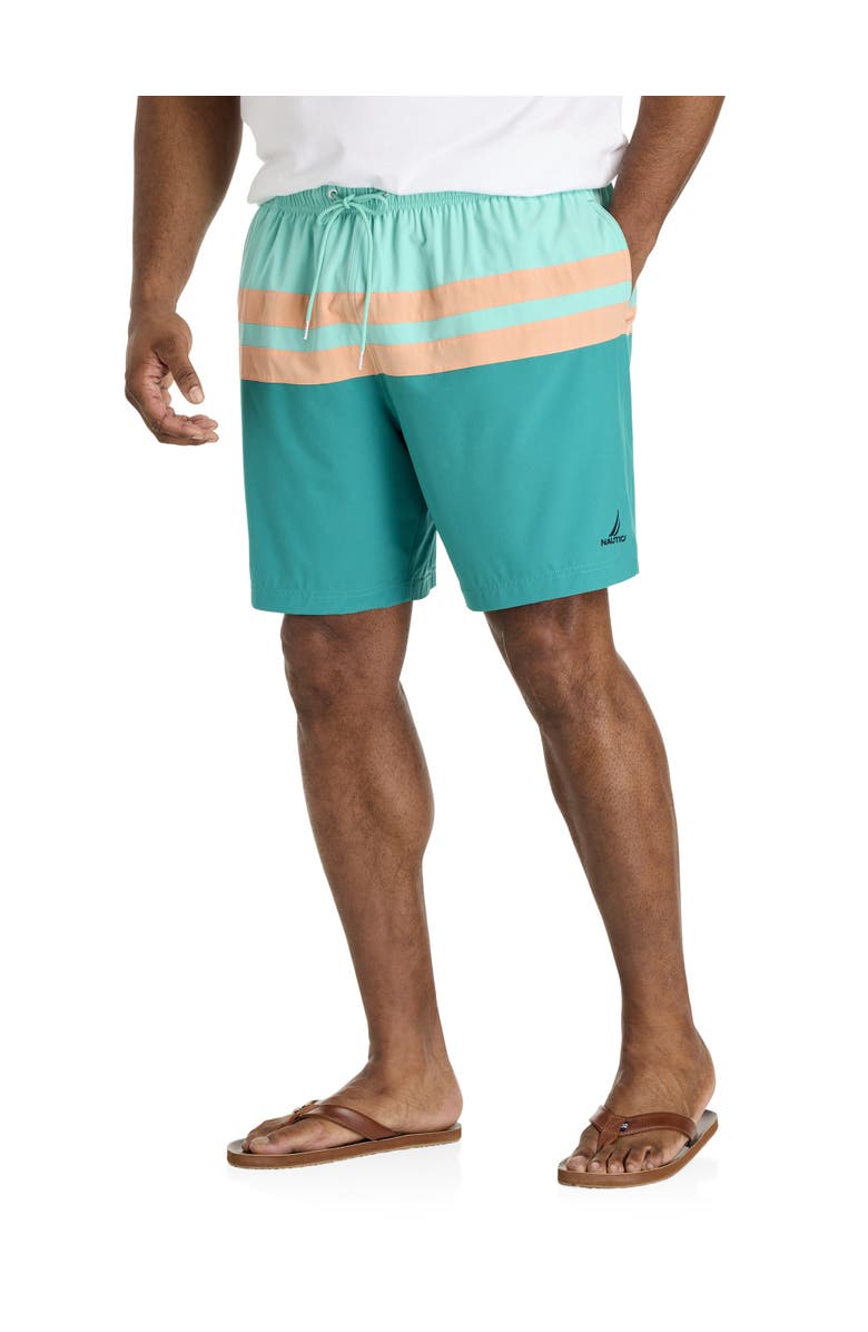 Nautica Big & Tall Colorblocked Striped Board Shorts, Main, color, Poolsdaqua