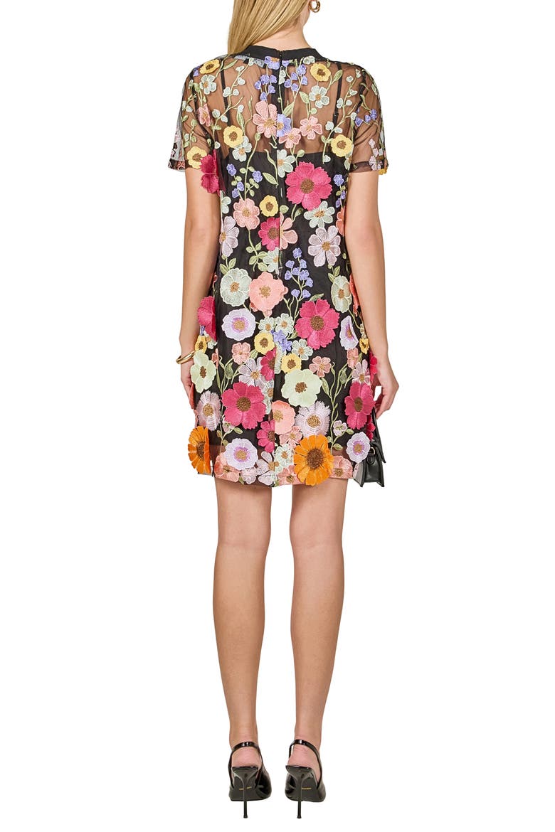 Floral Appliqué Shift Dress, Alternate, color, BLACK