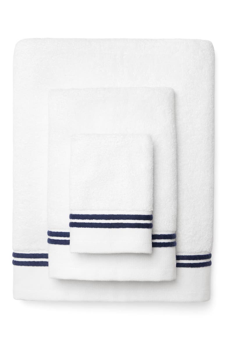 Aura Nuova Combed Cotton Bath Sheet, Alternate, color, WHITE/ NAVY