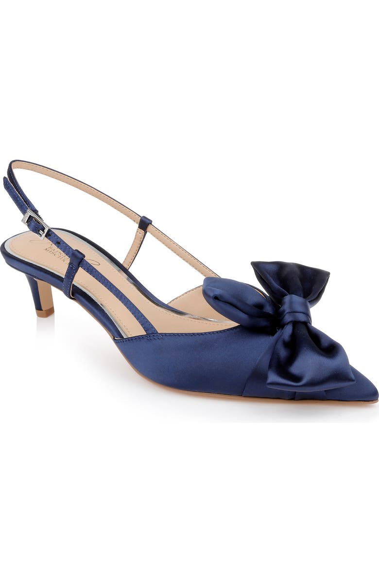 Jewel Badgley Mischka Shoshana Pointed Toe Slingback Pump, Main, color, Navy Satin