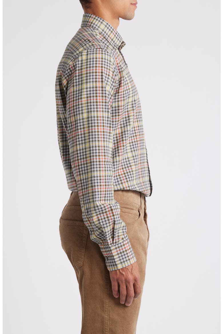 Lightweight Mixed Check Cotton Twill Button-Down Shirt, Alternate, color, GREY HEATHER