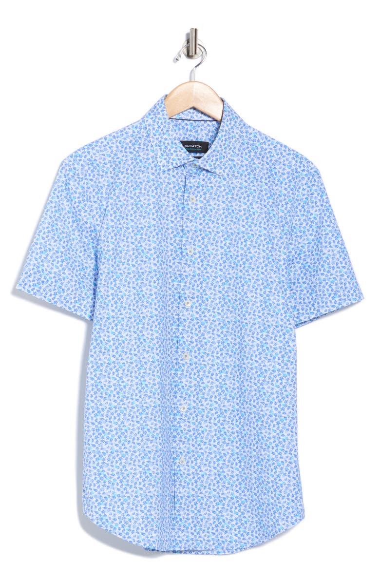 Bugatchi Miles Short Sleeve 8-Way Stretch OoohCotton<sup>®</sup> Button-Up Shirt, Alternate, color, Navy