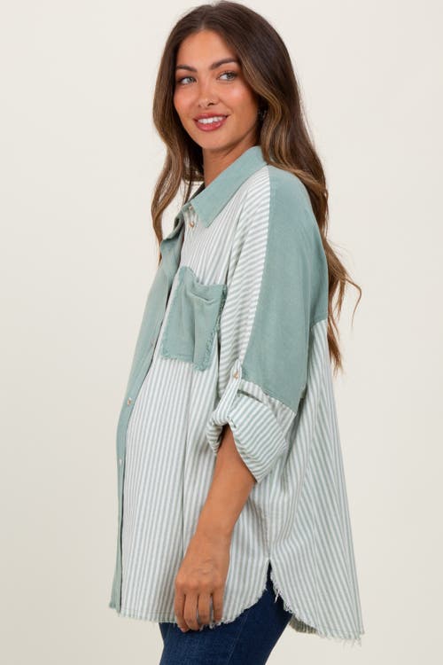 Pinkblush Colorblock Stripe Oversized Button Down In Blue