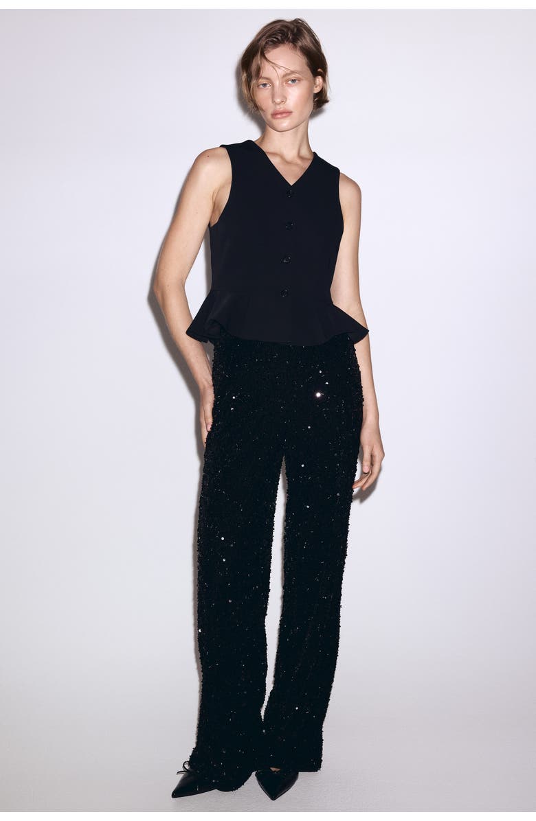 H&M V-neck Peplum Waistcoat, Alternate, color, Black