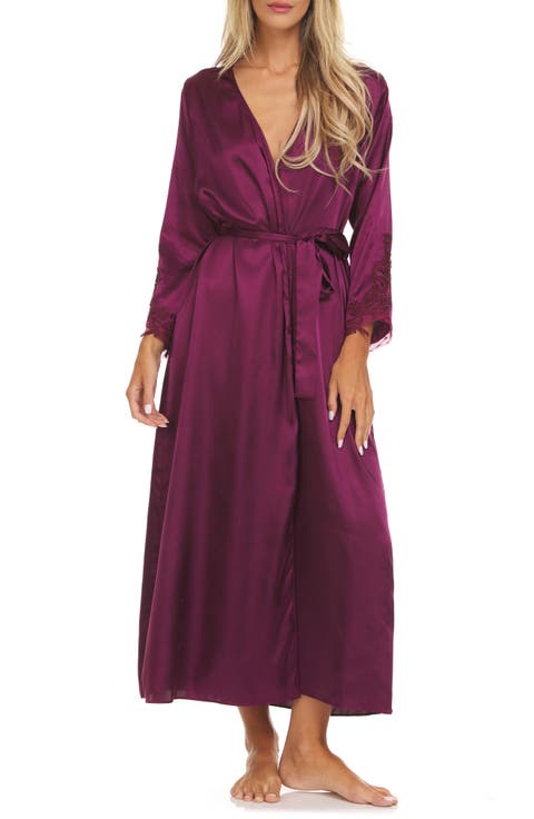 Stella Belted Lace Trim Satin Robe