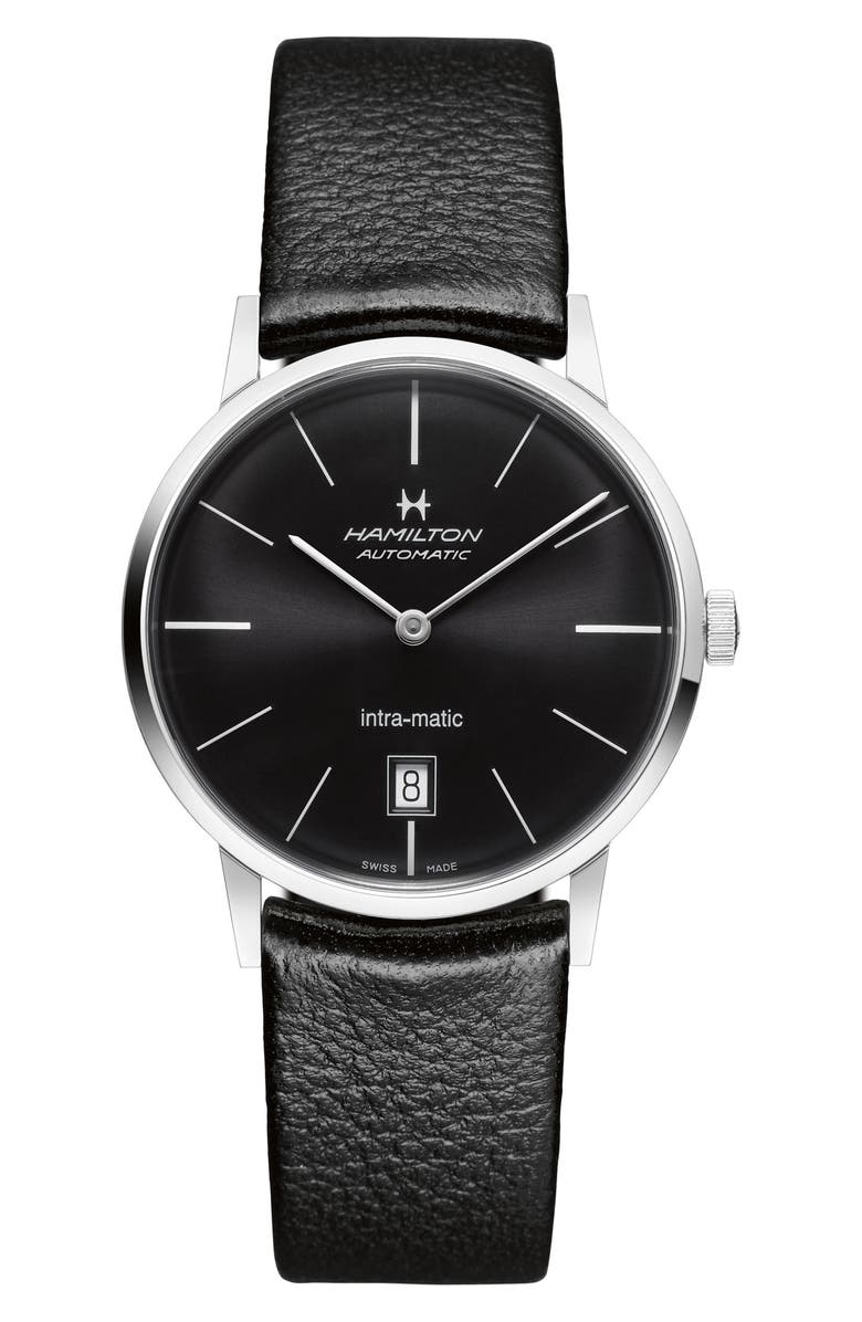 Hamilton American Classic Intra-Matic Automatic Leather Strap Watch, 38mm, Main, color, 