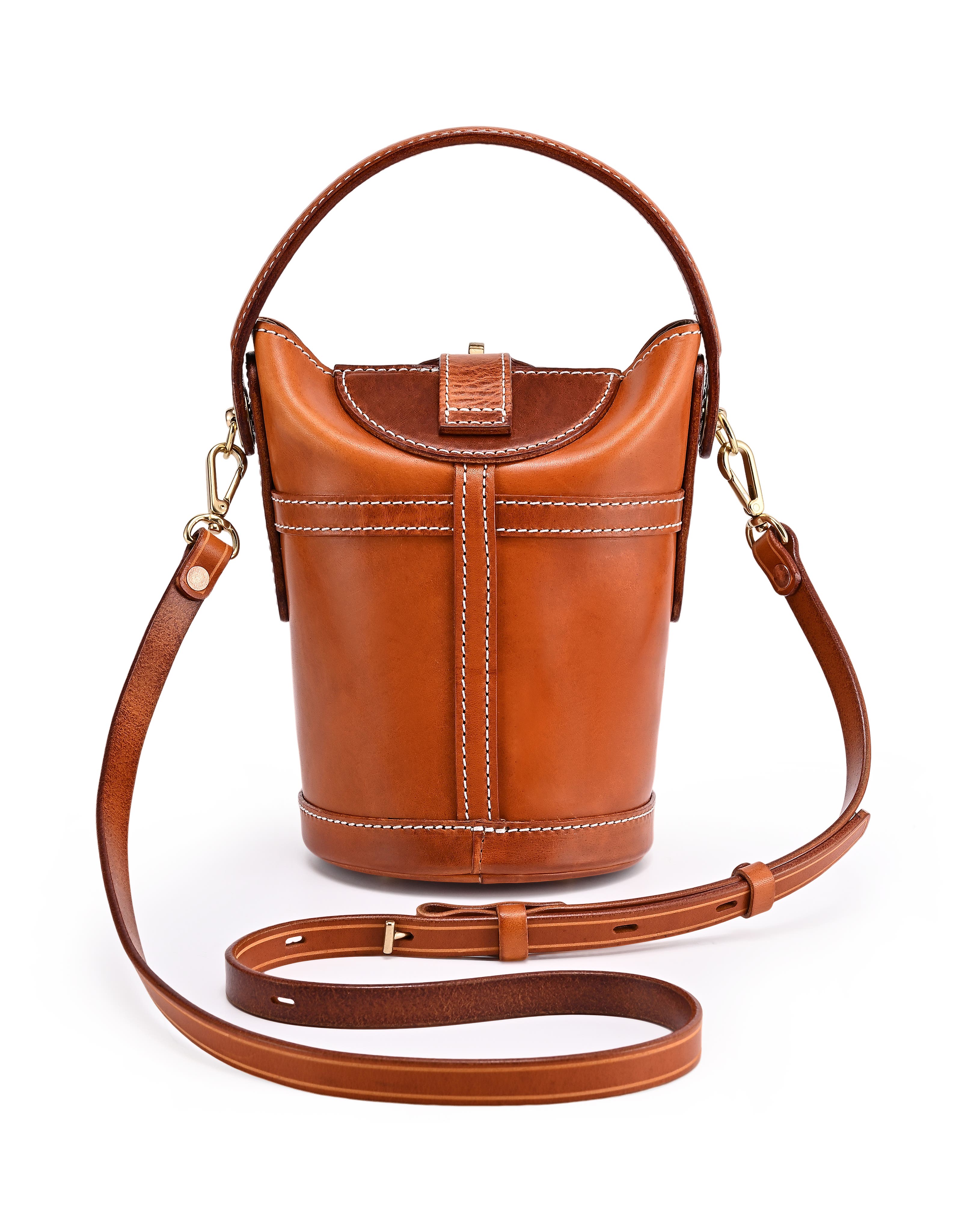 Begonia Genuine Leather Vintage Bucket Crossbody, Alternate, color, Caramel