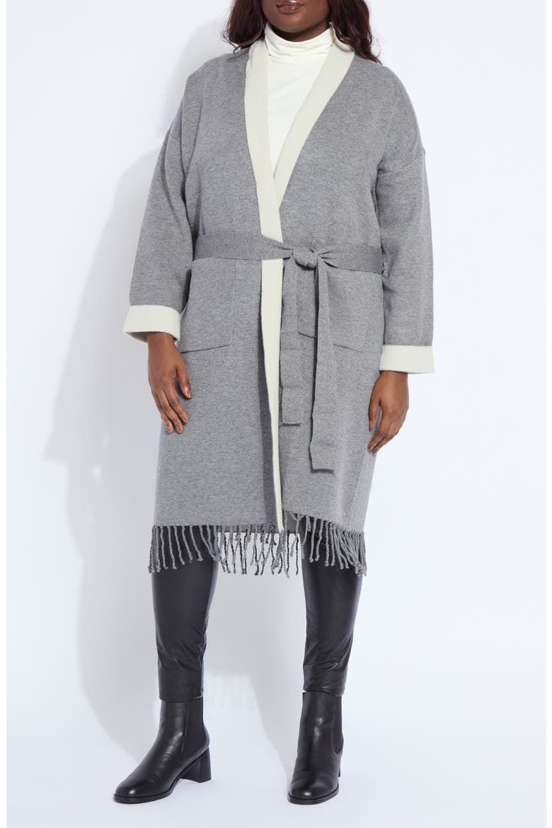 Juliette Fringed Sweater Coat, Main, color, GREY MELANGE/ LIGHT PEWTER