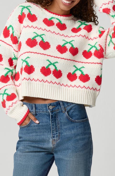 Cherry Crewneck Crop Sweater
