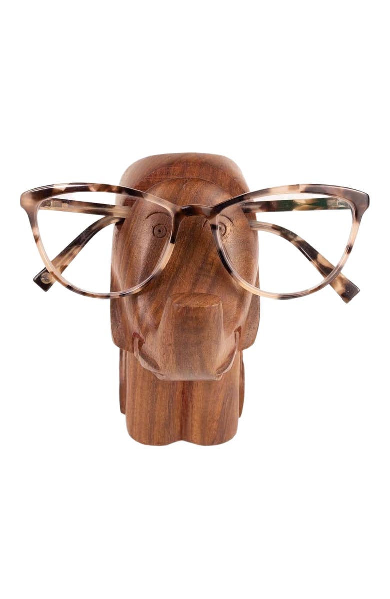 Matr Boomie Elephant Eyeglass Holder Stand - Hand Carved Wood, Main, color, Brown
