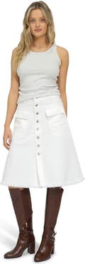 Belle & Bloom Let Me Wander Button Front Denim Midi Skirt