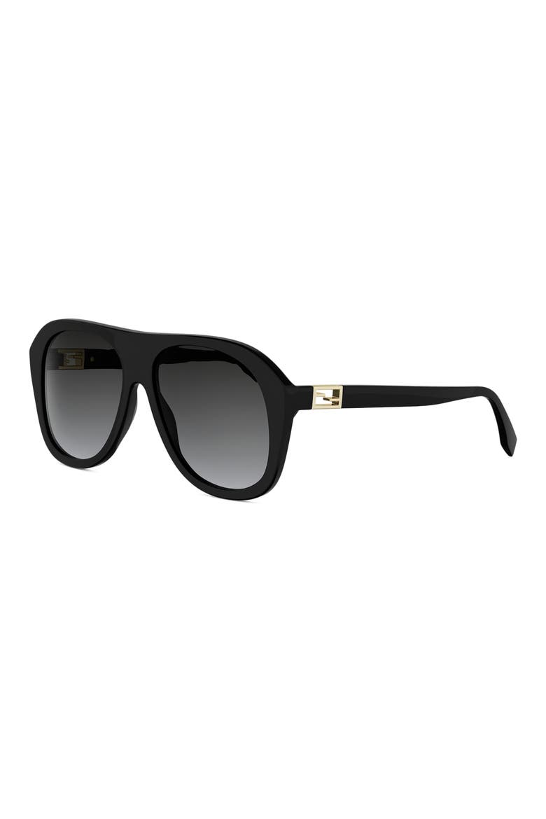 Baguette 57mm Gradient Square Sunglasses, Alternate, color, SHINY BLACK / GRADIENT SMOKE