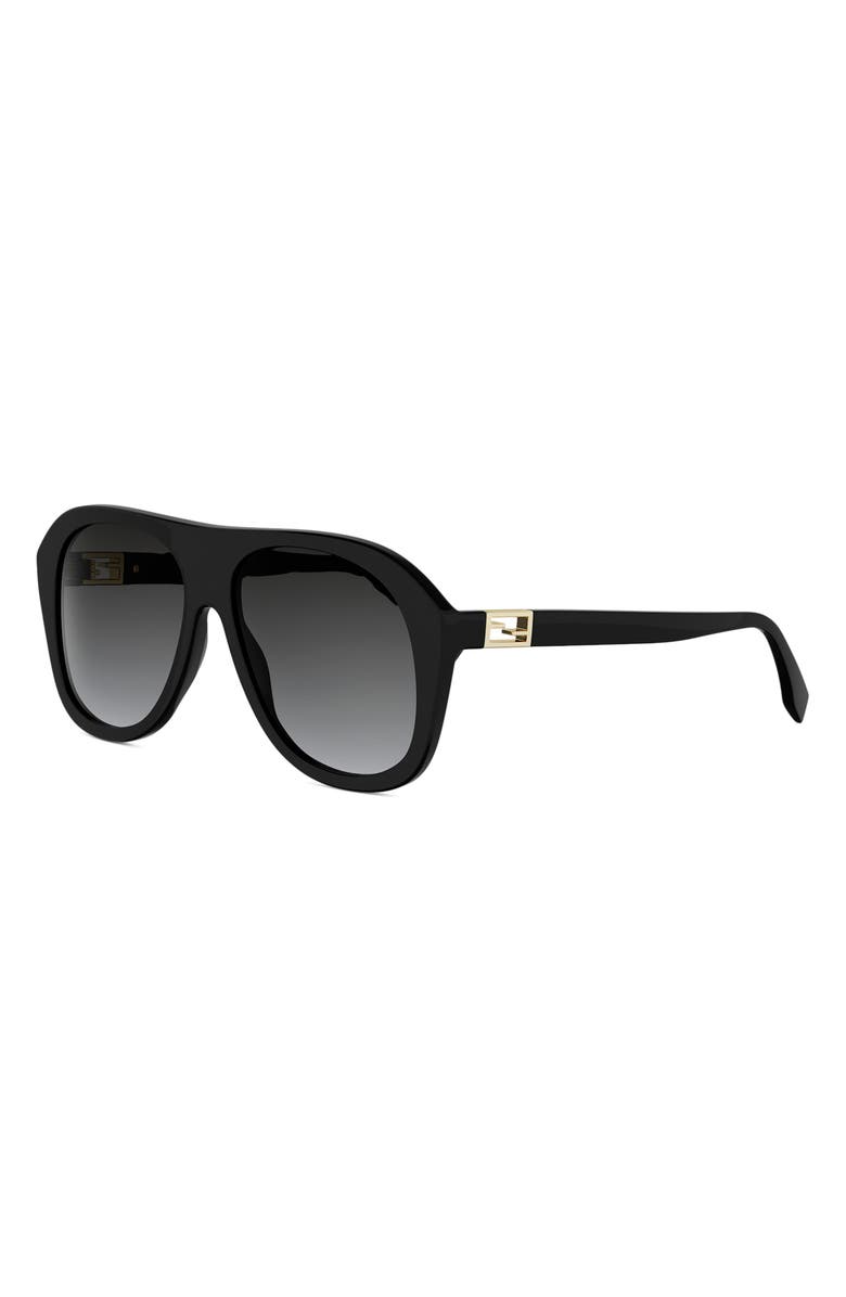 Fendi Baguette 57mm Gradient Square Sunglasses, Alternate, color, Shiny Black / Gradient Smoke